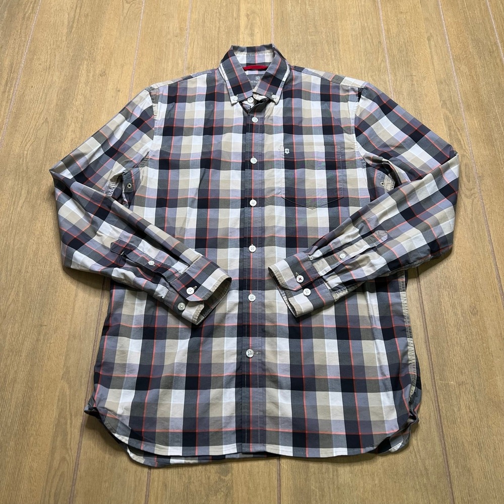 Victorinox Shirt Men M Multicolor Plaid Slim Fit Long Sleeve Button Down Logo